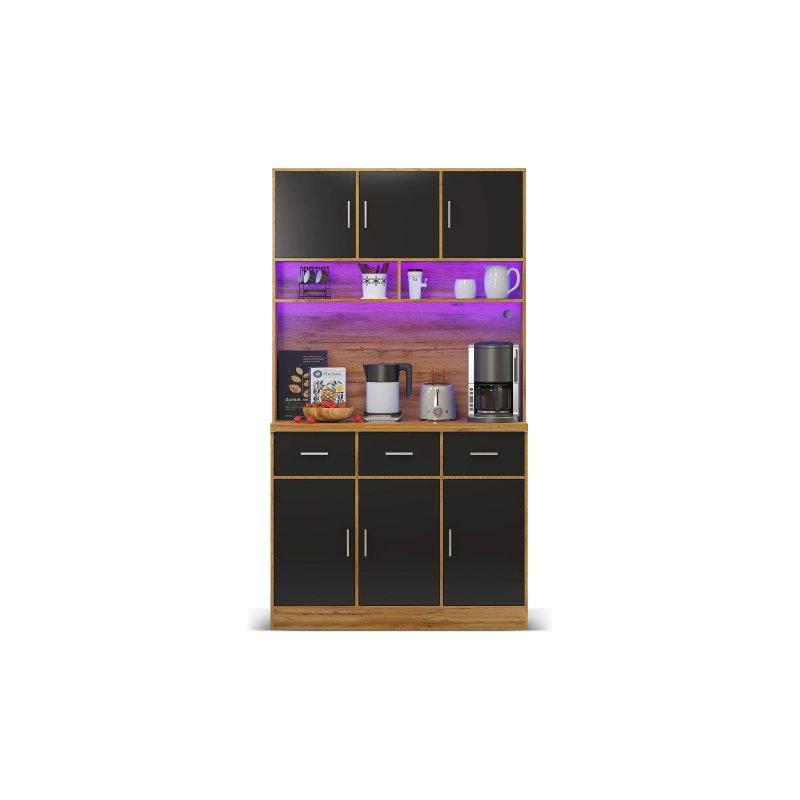 Siyah 100x40x180 cm LED Aydınlatmalı Çok Amaçlı Dolap - 92326