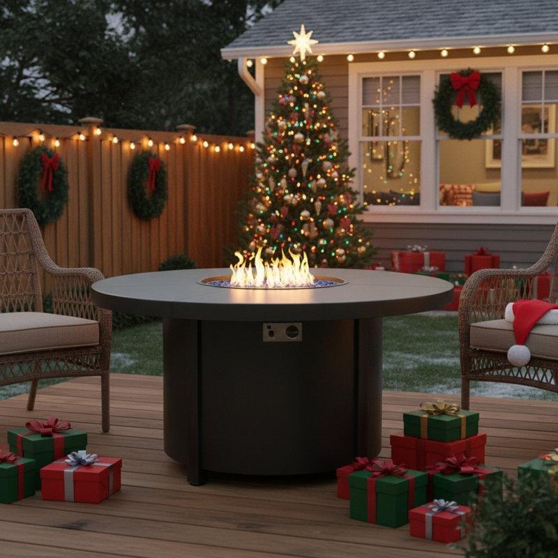 Siyah 122 cm Yuvarlak Şömineli Orta Sehpa - 105718