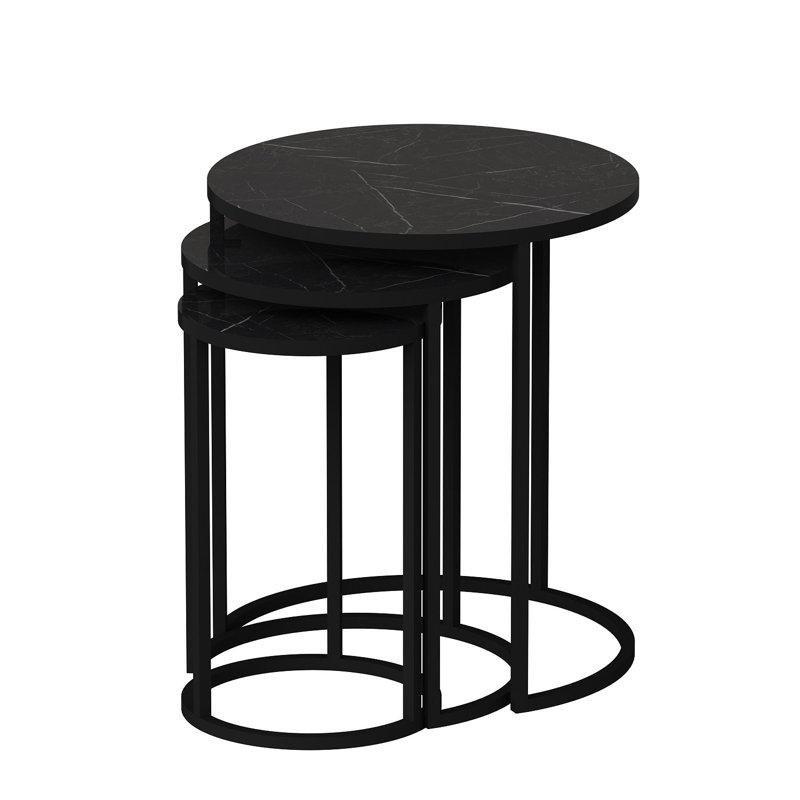 Siyah 3'lü Yuvarlak Zigon Sehpa Metal Ayaklı 50x58 cm - 108136