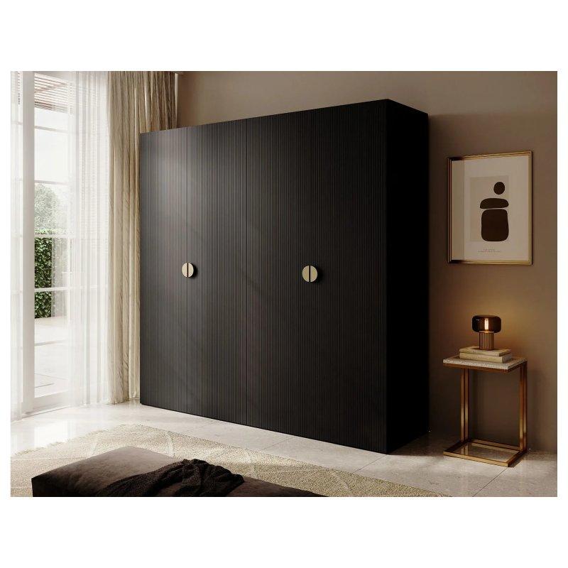 Siyah 4 Kapılı Gardrop 200x200 cm Endüstriyel Ahşap Kulplu - 90367