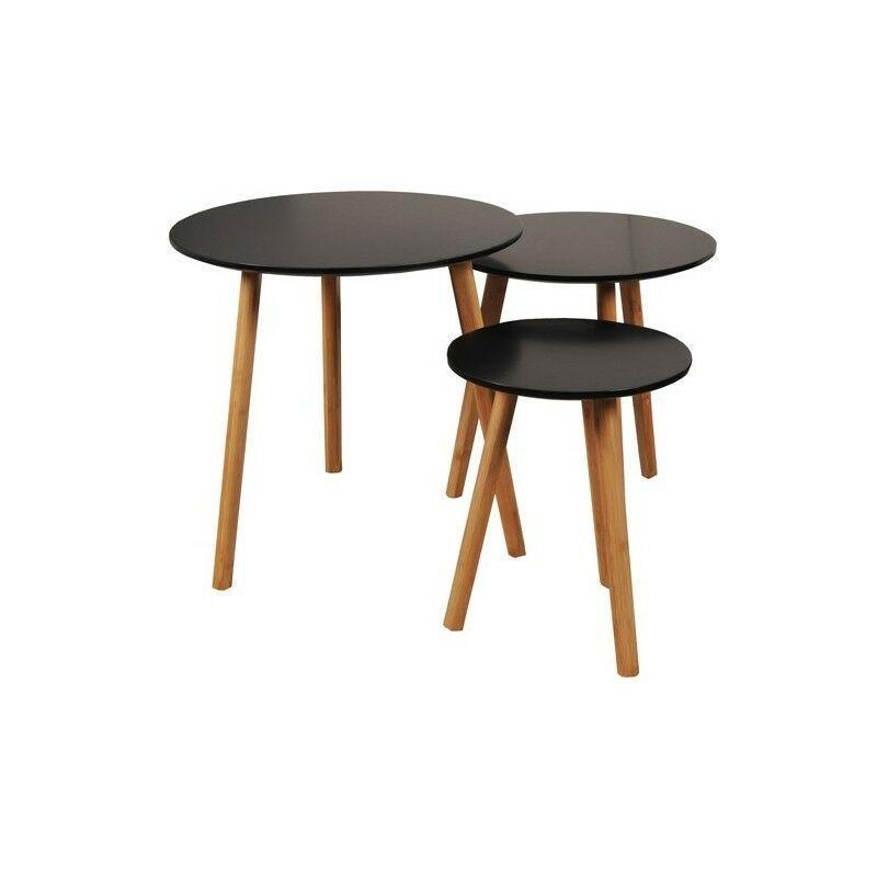 Siyah 50x40 cm Üçlü Zigon Sehpa MDF Gold Ayaklı - 107325