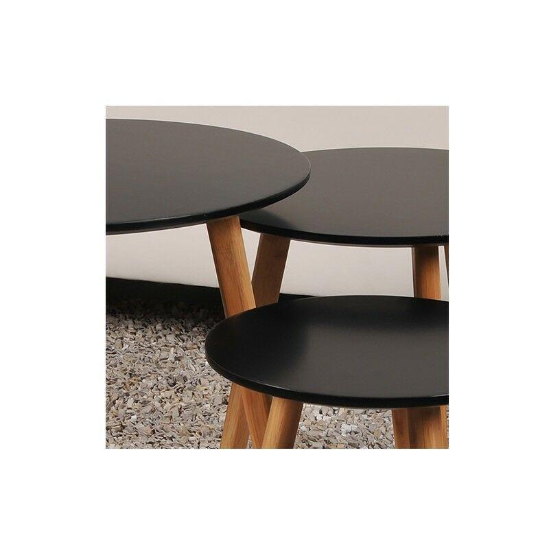 Siyah 50x40 cm Üçlü Zigon Sehpa MDF Gold Ayaklı - 107325