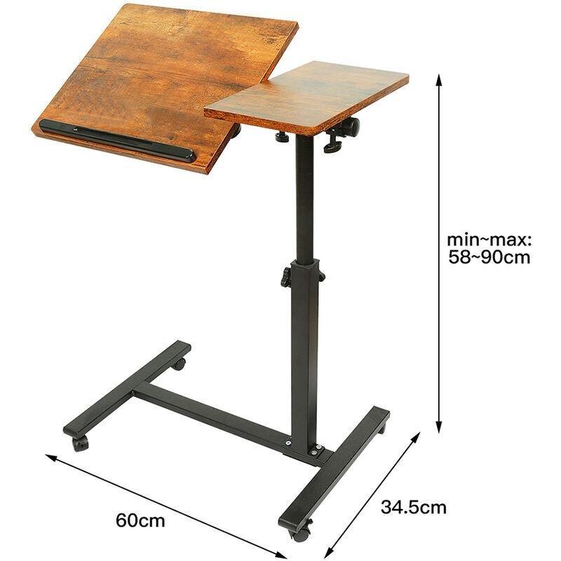 Siyah Ahşap Çelik Ayarlanabilir Tekerlekli Yan Sehpa-60x35x58x90 cm - 111599