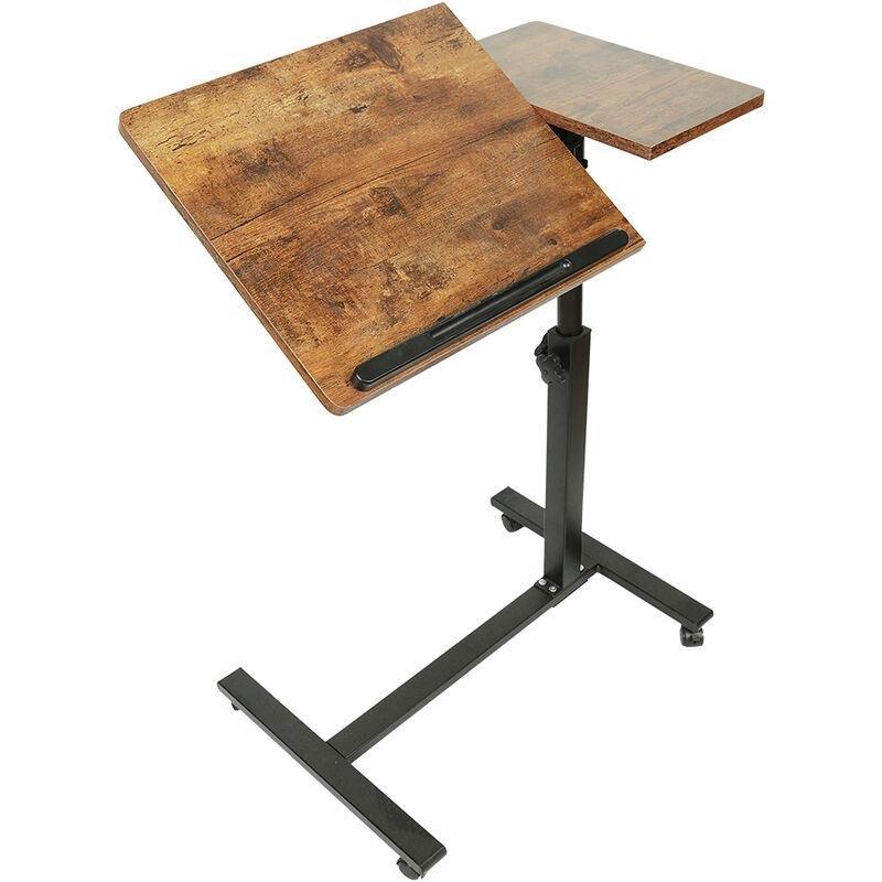 Siyah Ahşap Çelik Ayarlanabilir Tekerlekli Yan Sehpa-60x35x58x90 cm - 111599
