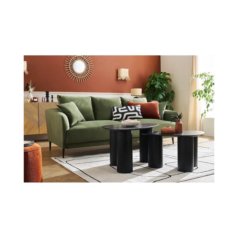 Siyah Ahşap İç İçe Geçmeli Yuvarlak Orta Sehpa Takımı 69x48 cm ve 86x55 cm (2'li Set) - 102060