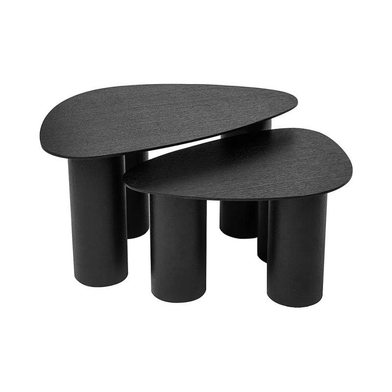 Siyah Ahşap İç İçe Geçmeli Yuvarlak Orta Sehpa Takımı 69x48 cm ve 86x55 cm (2'li Set) - 102060