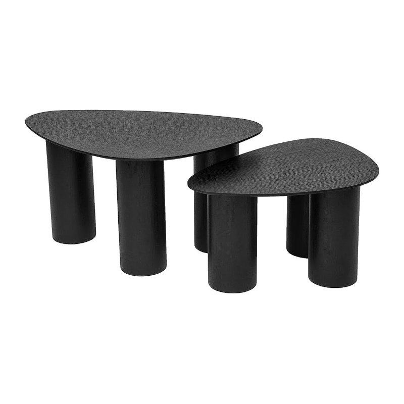 Siyah Ahşap İç İçe Geçmeli Yuvarlak Orta Sehpa Takımı 69x48 cm ve 86x55 cm (2%27li Set) - 102060