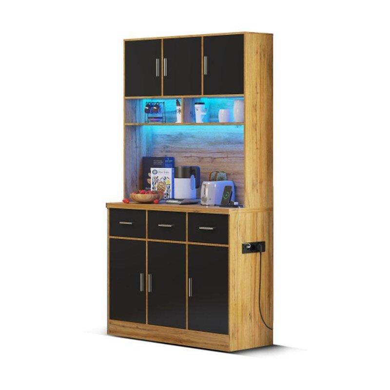 Siyah Ahşap Kahve Köşesi 100x40x180 cm LED Işıklı - 100104