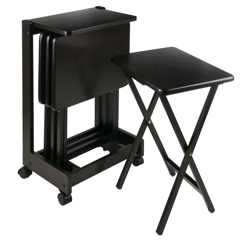 Siyah Ahşap Katlanabilir Çanta Zigon Sehpa 48x37 cm 5 Parça - 108874