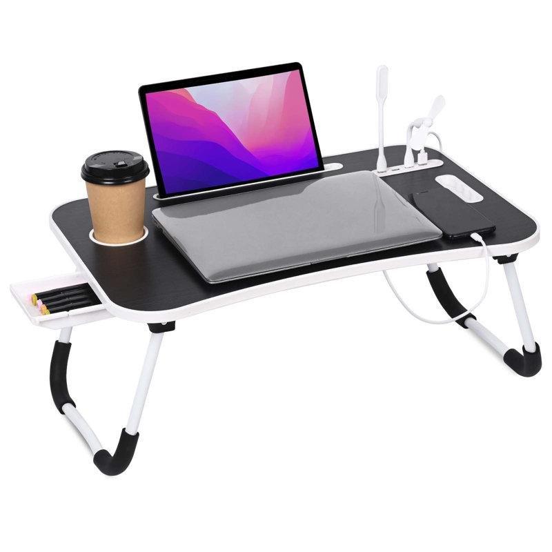 Siyah Ahşap Katlanır Çekmeceli Laptop Sehpası-60x40 cm - 113256