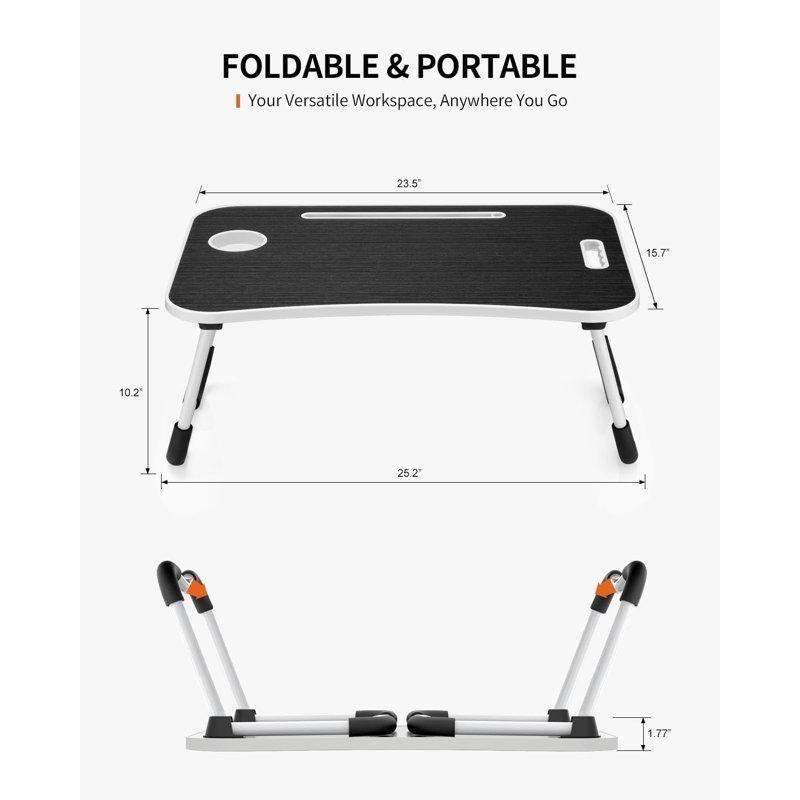 Siyah Ahşap Katlanır Kulplu Bardaklıklı Tablet Yuvalı Laptop Sehpası-26x63x6 cm - 113250