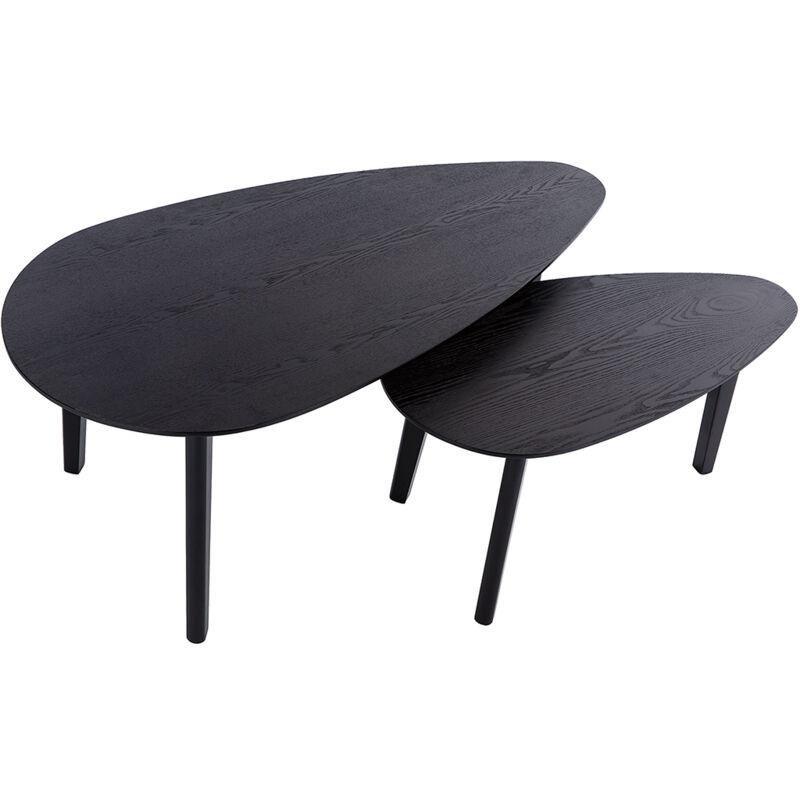 Siyah Ahşap Oval İkili Zigon Sehpa 100x50 cm - 107663