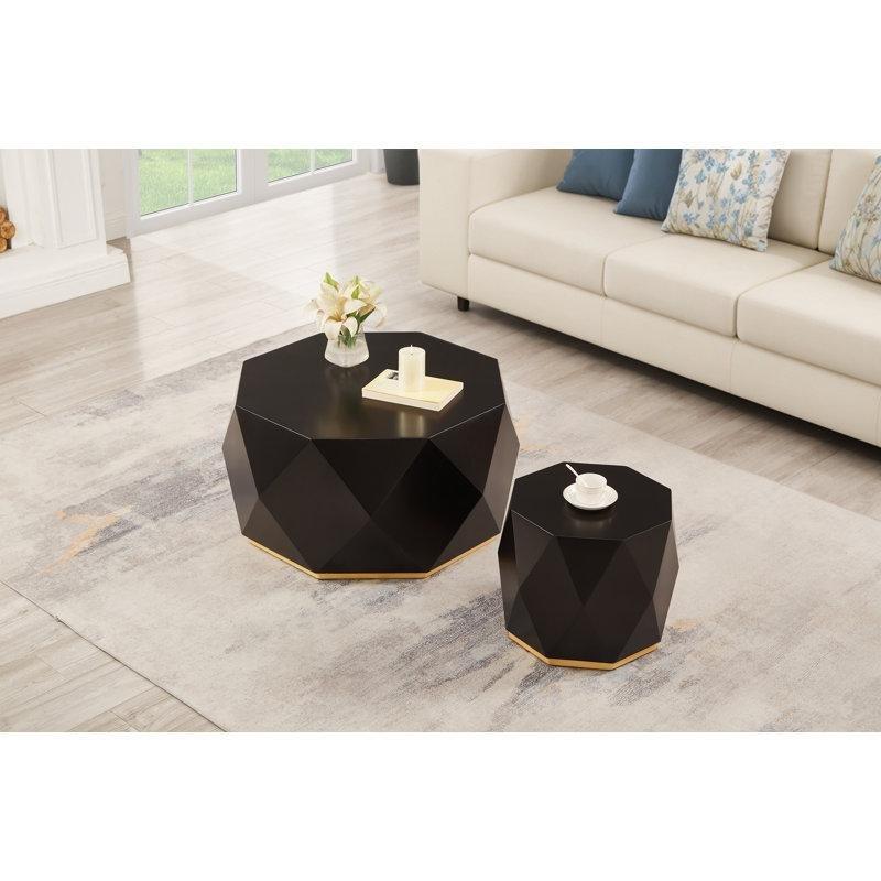 Siyah Ahşap Petek Zigon Sehpa 80 cm 2'li Set - 108472