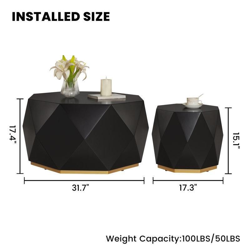 Siyah Ahşap Petek Zigon Sehpa 80 cm 2'li Set - 108472
