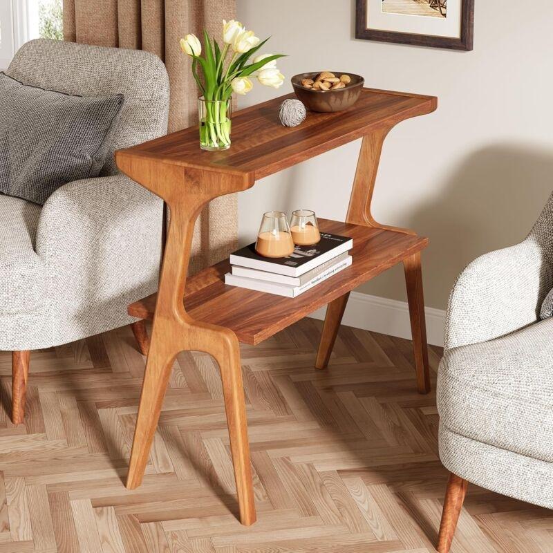 Siyah Ahşap Raflı Ahşap Yan Sehpa-30x70x67 cm - 110380