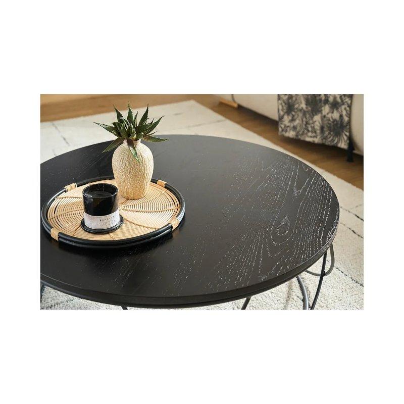 Siyah Ahşap ve Metal Yuvarlak Orta Sehpa 80 cm - 102237