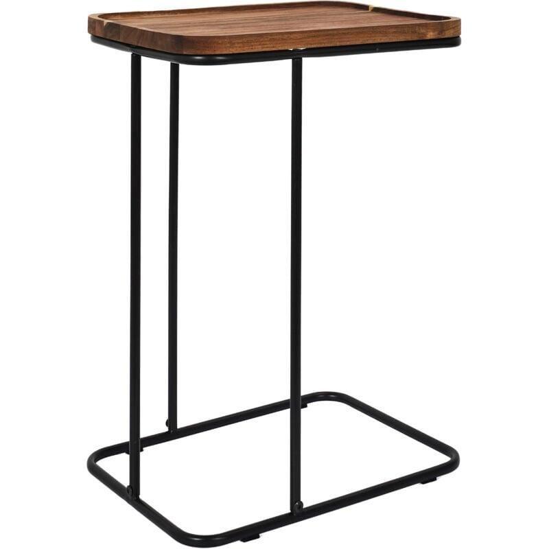 Siyah Akasya Ahşap Metal Endüstriyel Ahşap Yan Sehpa-30x40x55 cm - 110773