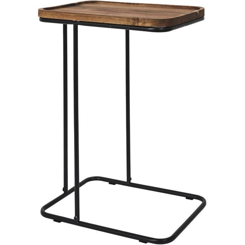 Siyah Akasya Ahşap Metal Endüstriyel Ahşap Yan Sehpa-30x40x55 cm - 110773