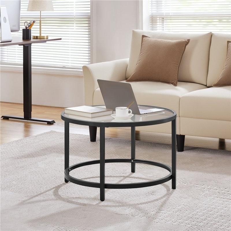 Siyah Ayaklı Şeffaf Cam Orta Sehpa 92x92 cm - 105529