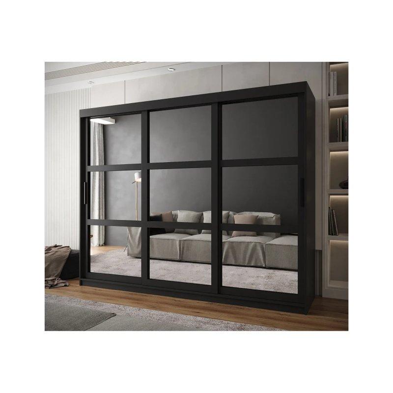 Siyah Aynalı Sürgülü Gardrop 250x200 cm 3 Kapılı - 90130