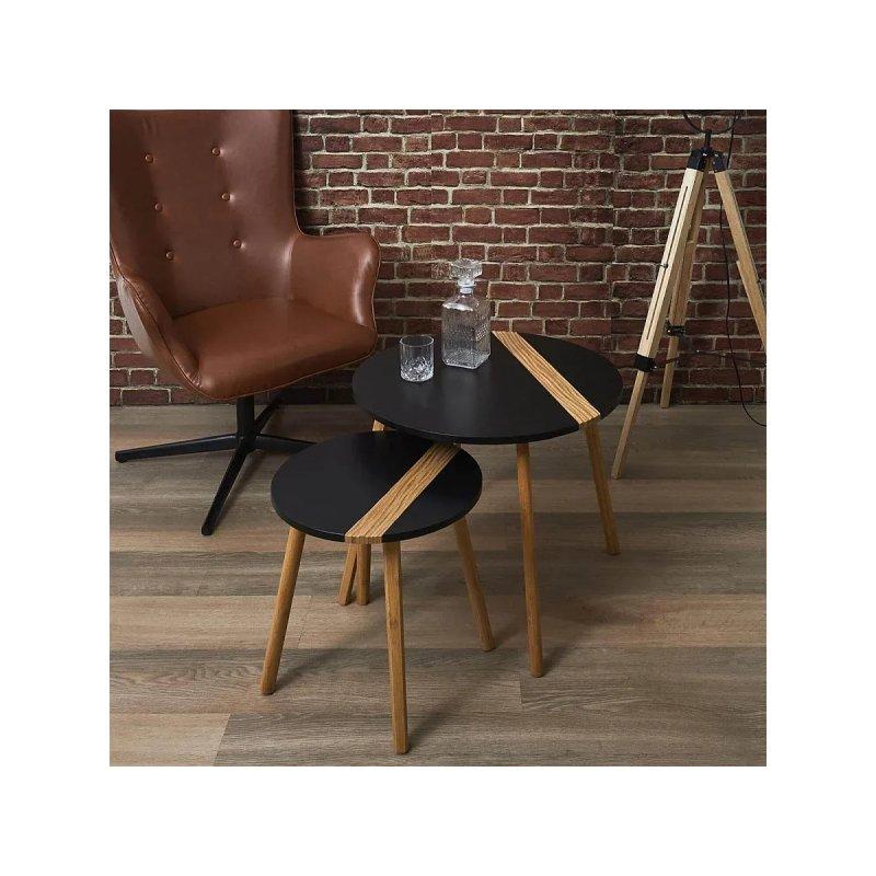 Siyah Bambu Detaylı Yuvarlak Zigon Sehpa 60 cm - 106609