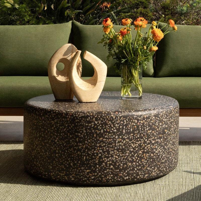 Siyah Beton Terrazzo Orta Sehpa 91x91x40 cm - 105625