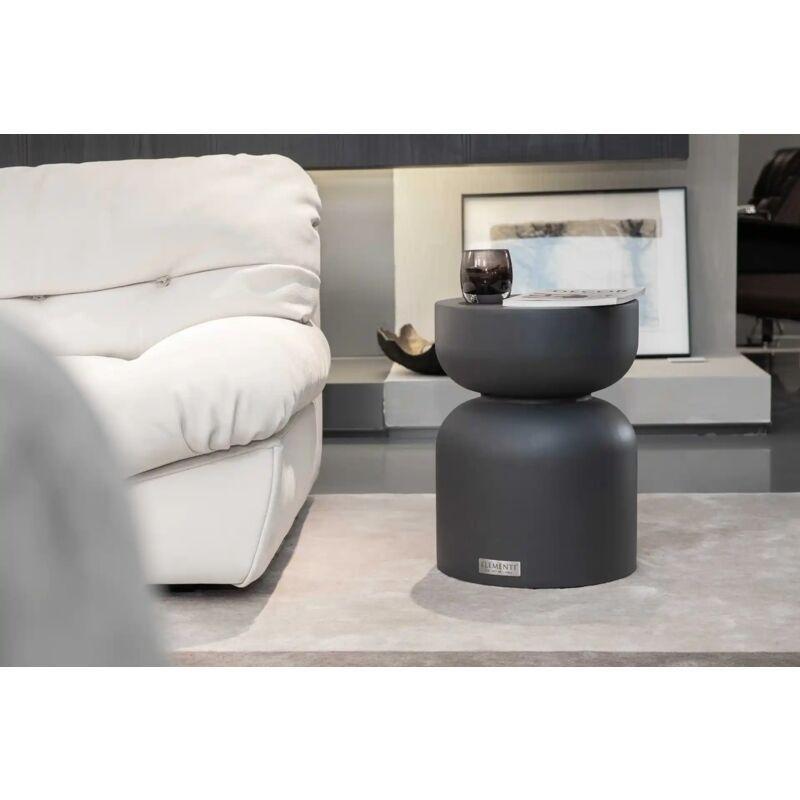 Siyah Cam Elyaf Takviyeli Beton Hava Koşullarına Dayanıklı Traverten Yan Sehpa-35x35x46 cm - 112059