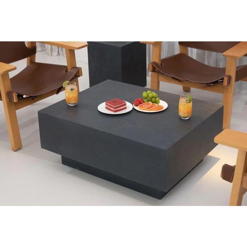 Siyah Cam Elyaf Takviyeli Beton Traverten Dokulu Traverten Yan Sehpa-86x66x36 cm - 112200