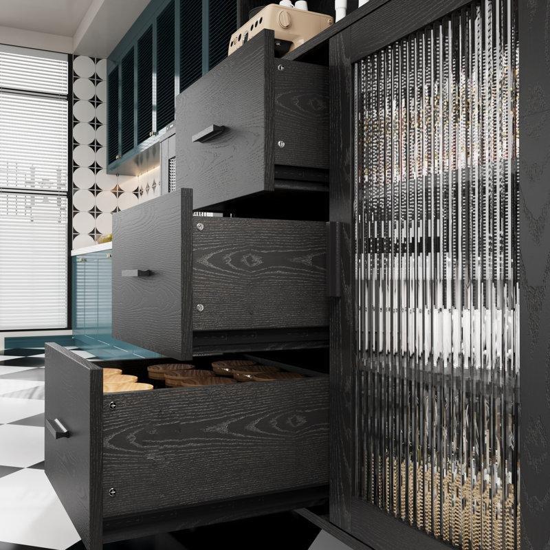 Siyah Cam Kapaklı Çok Amaçlı Dolap 160x120x40 cm - 92794