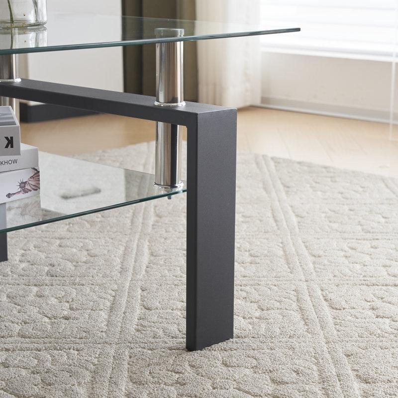 Siyah Cam Orta Sehpa 100x60 cm Dikdörtgen Temperli Camlı Şeffaf - 105556