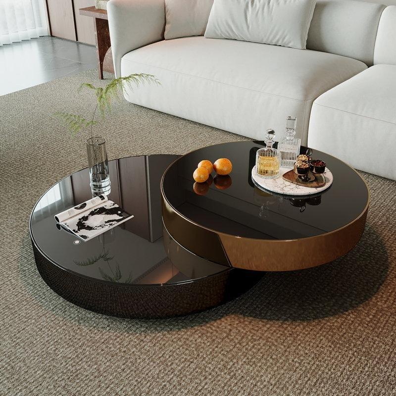 Siyah Cam Orta Sehpa 105 cm Yuvarlak Döner 2 Parçalı - 105577