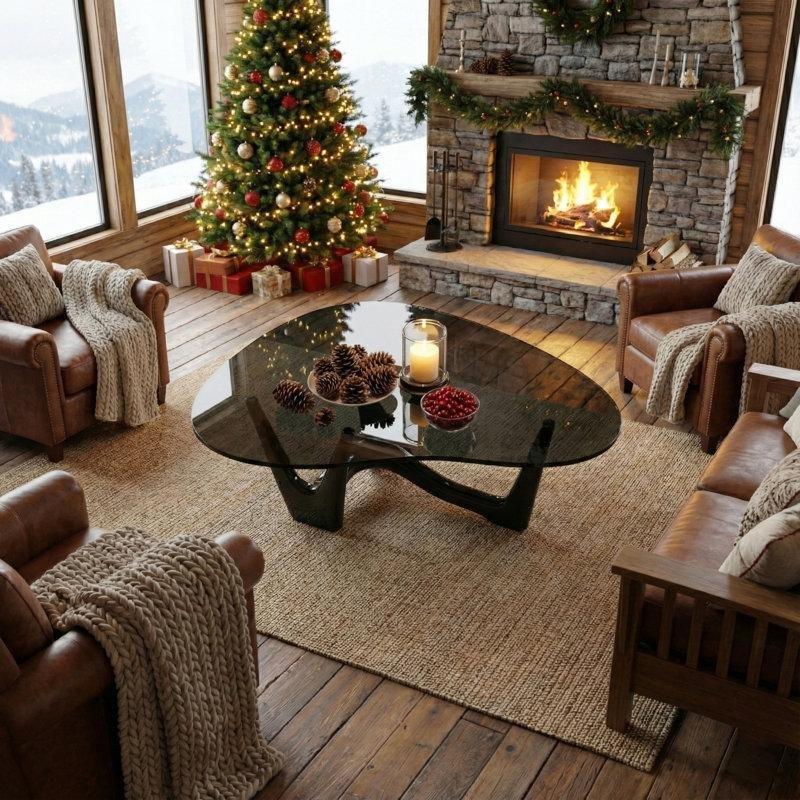 Siyah Cam Orta Sehpa 110x90x43 cm Kırılmaya Dayanıklı Temperli Camlı - 105592