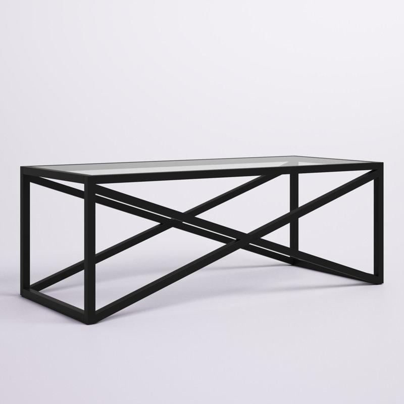 Siyah Cam Orta Sehpa 137x51 cm Çelik Ayaklı - 105559