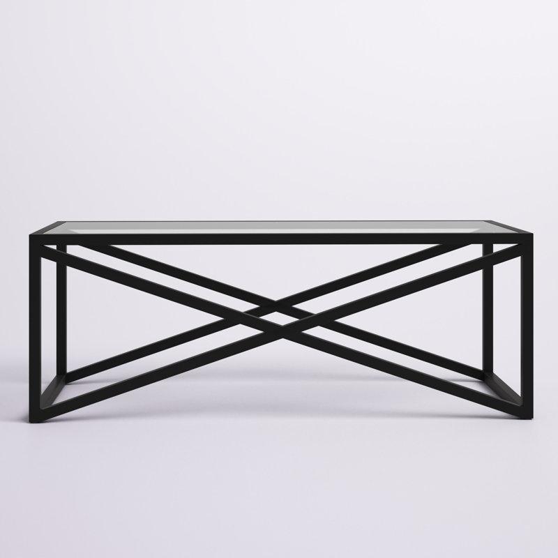 Siyah Cam Orta Sehpa 137x51 cm Çelik Ayaklı - 105559
