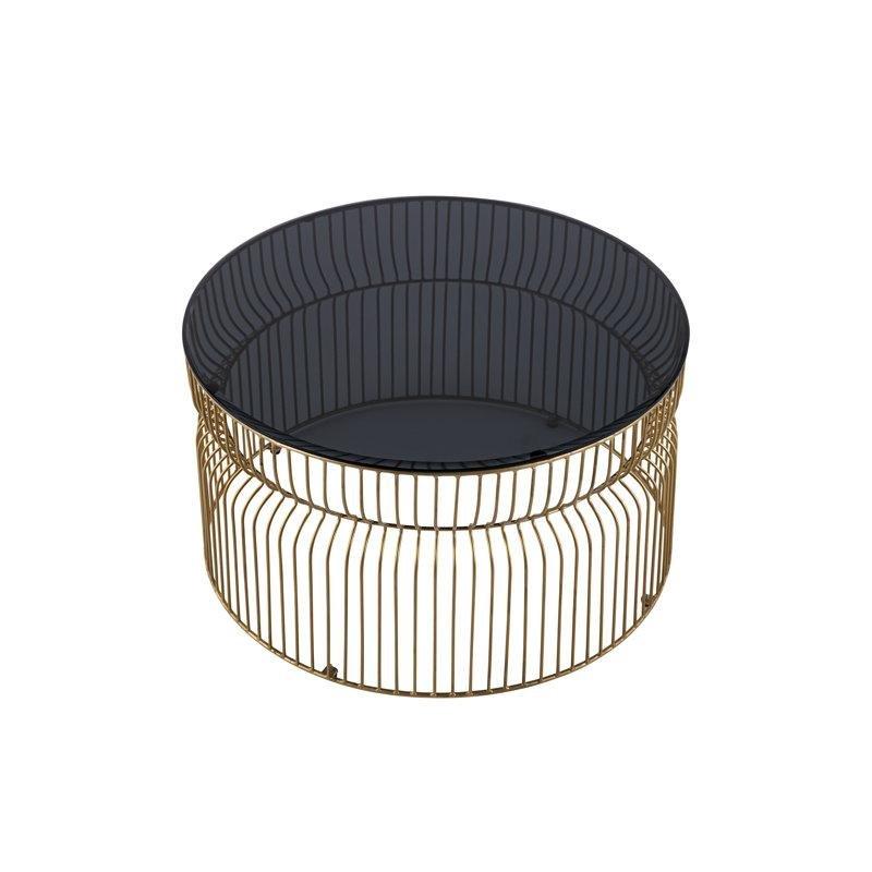 Siyah Cam Orta Sehpa 76 cm Yuvarlak Gold Metal Ayaklı - 105508
