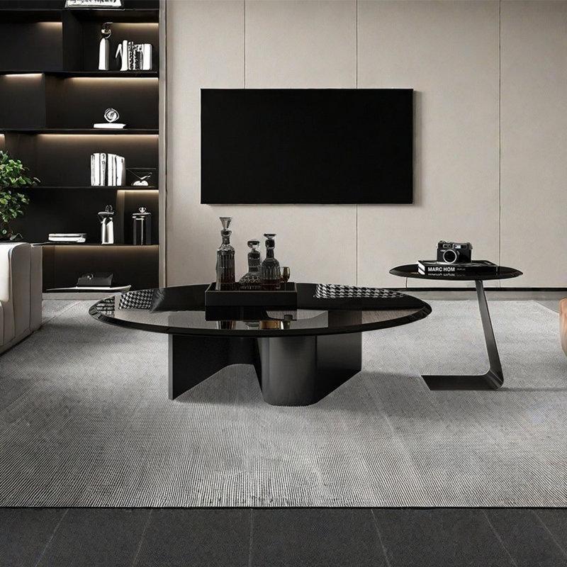 Siyah Cam Orta Sehpa 90x90 cm Yuvarlak Çelik Ayaklı - 105538