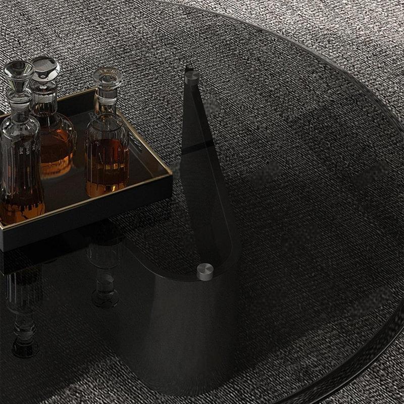 Siyah Cam Orta Sehpa 90x90 cm Yuvarlak Çelik Ayaklı - 105538