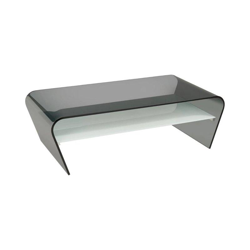 Siyah Cam Şeffaf Orta Sehpa 120x60 cm Beyaz Raflı - 102615