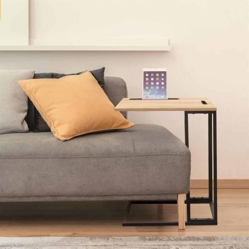 Siyah Cam Telefon Tablet Standlı Yan Sehpa-48x28x63 cm - 111359