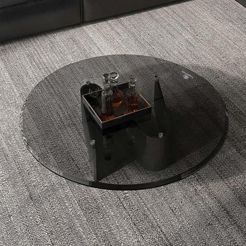Siyah Cam Yuvarlak Orta Sehpa 80x80 cm Gri Metal Ayaklı - 105511