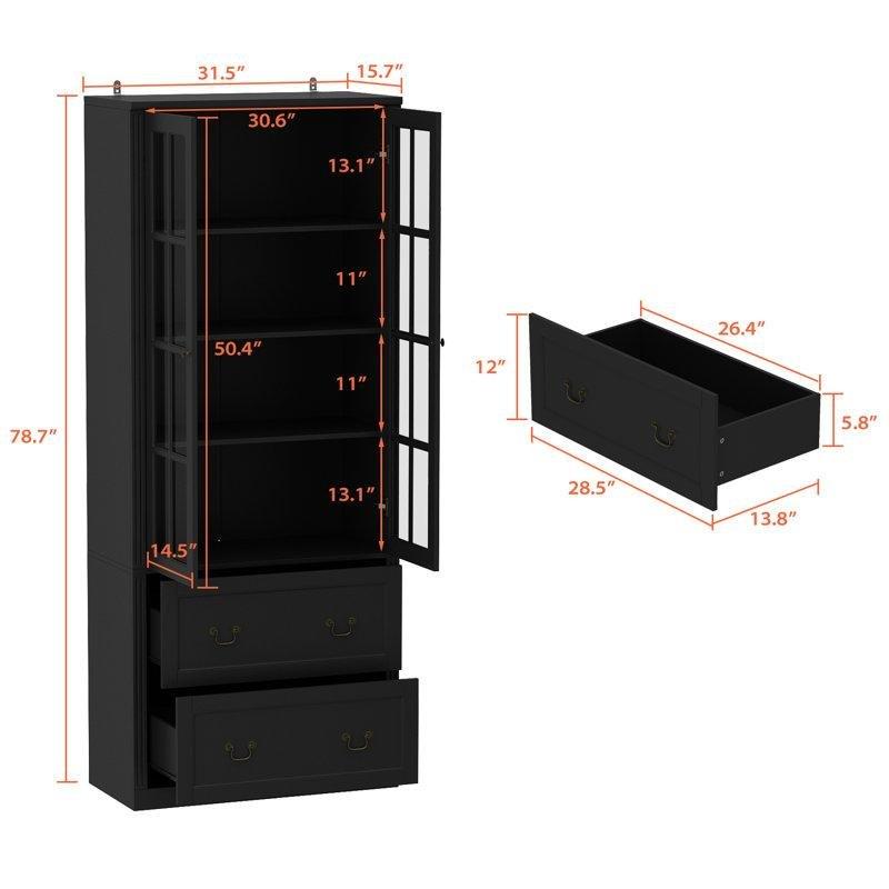 Siyah Camlı Çekmeceli Çok Amaçlı Dolap 80x40x200 cm - 92824