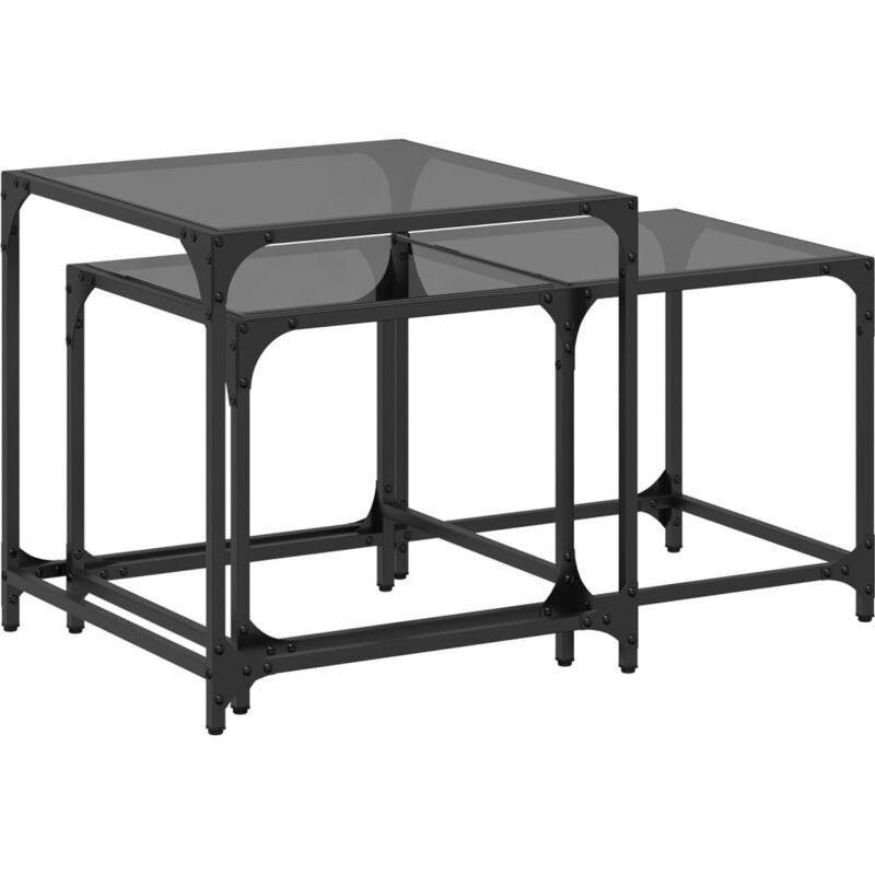 Siyah Camlı Zigon Sehpa 50x50x50 cm Metal Ayaklı 2'li Set - 107114