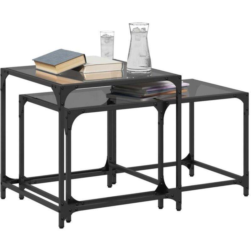 Siyah Camlı Zigon Sehpa 50x50x50 cm Metal Ayaklı 2'li Set - 107114