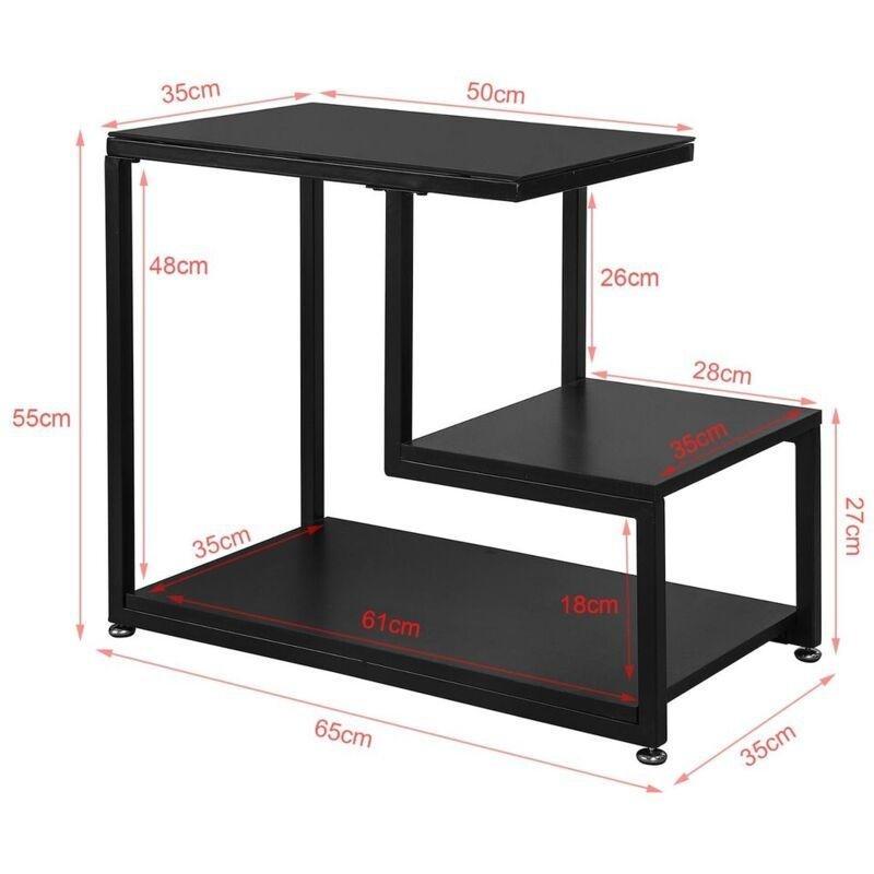 Siyah Çelik Cam Üç Raflı Cam Yan Sehpa-65x55x35 cm - 111250