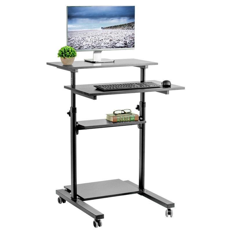 Siyah Çelik MDF Raflı Tekerlekli Yükseklik Ayarlı Laptop Sehpası-139x70x94 cm - 113316