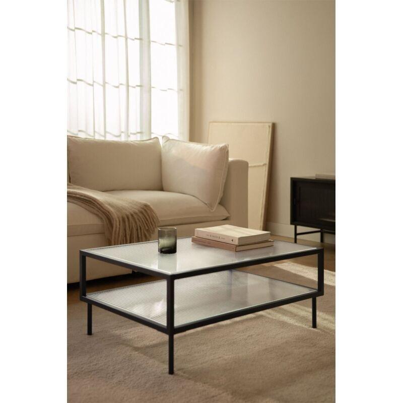 Siyah Çelik Temperli Cam Raflı Cam Yan Sehpa-37x90x60 cm - 111260