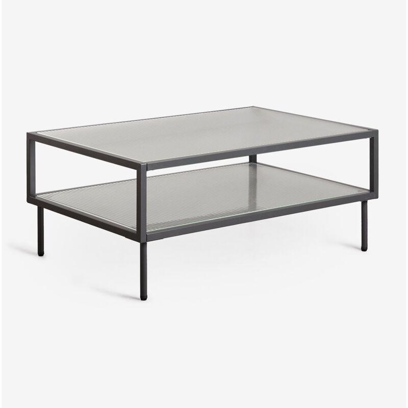 Siyah Çelik Temperli Cam Raflı Cam Yan Sehpa-37x90x60 cm - 111260