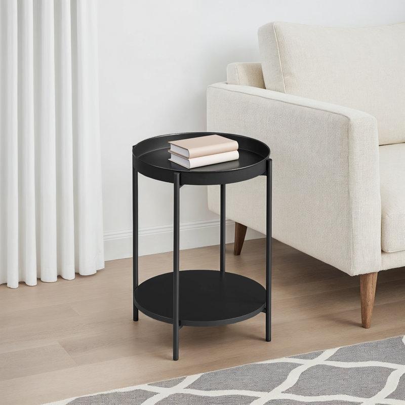 Siyah Çelik Tepsili Raflı Ferforje Yan Sehpa-55x44x44 cm - 112821