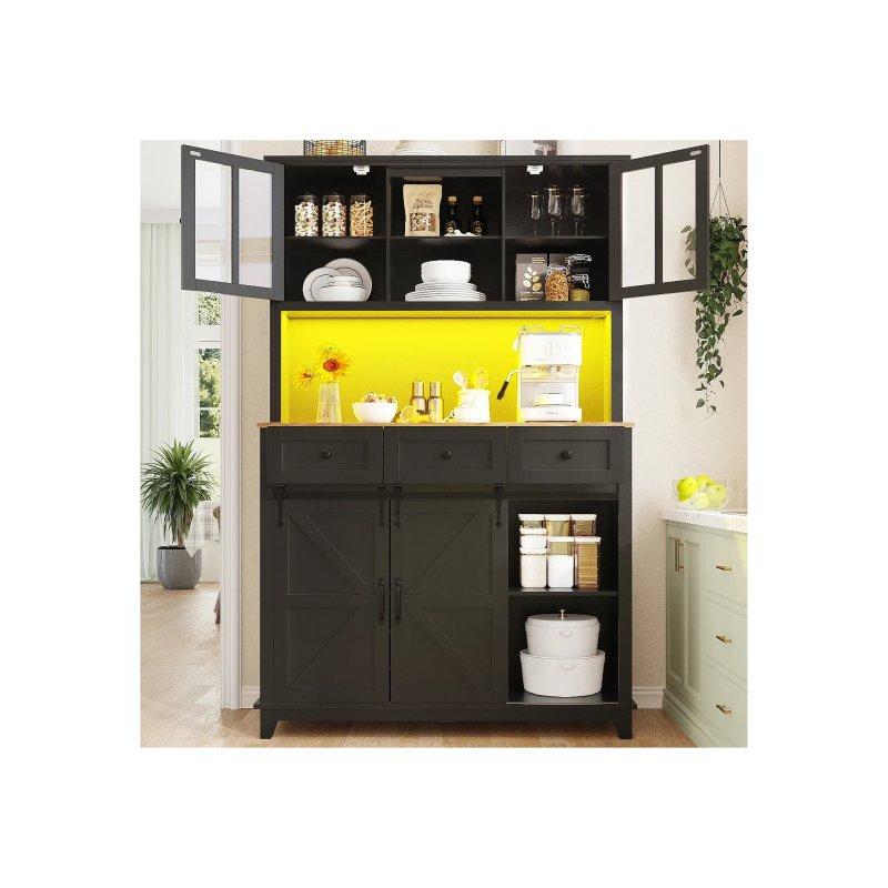Siyah Çok Amaçlı Dolap 105x38x180 cm LED Işıklı Sürgülü Kapaklı - 92569