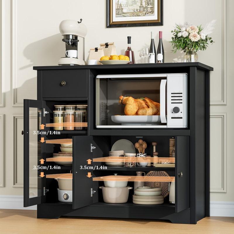 Siyah Çok Amaçlı Dolap Camlı Kapak ve Çekmeceli 90x40x82 cm - 92956